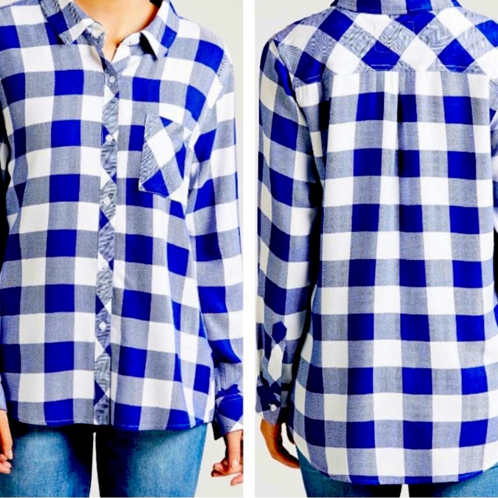 Rails Blue and white plaid flannel shirt